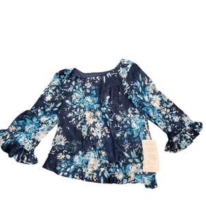 Alex Evenings Women's Navy Chiffon Layered Asymmetrical Ruffle Beel Sleeves Sz L